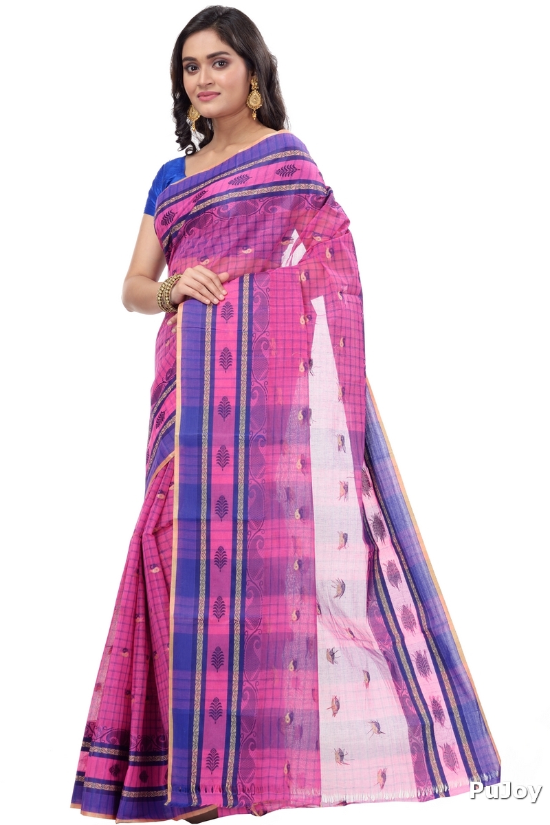 Pink Pure Cotton ChakButi Tant Saree (127)